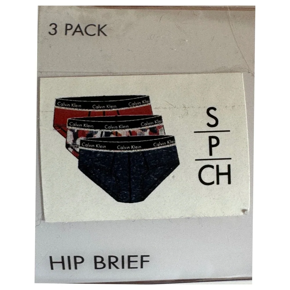 Calvin Klein Men's 3 Pack Cotton Stretch Hip Briefs Red Navy Pattern Small